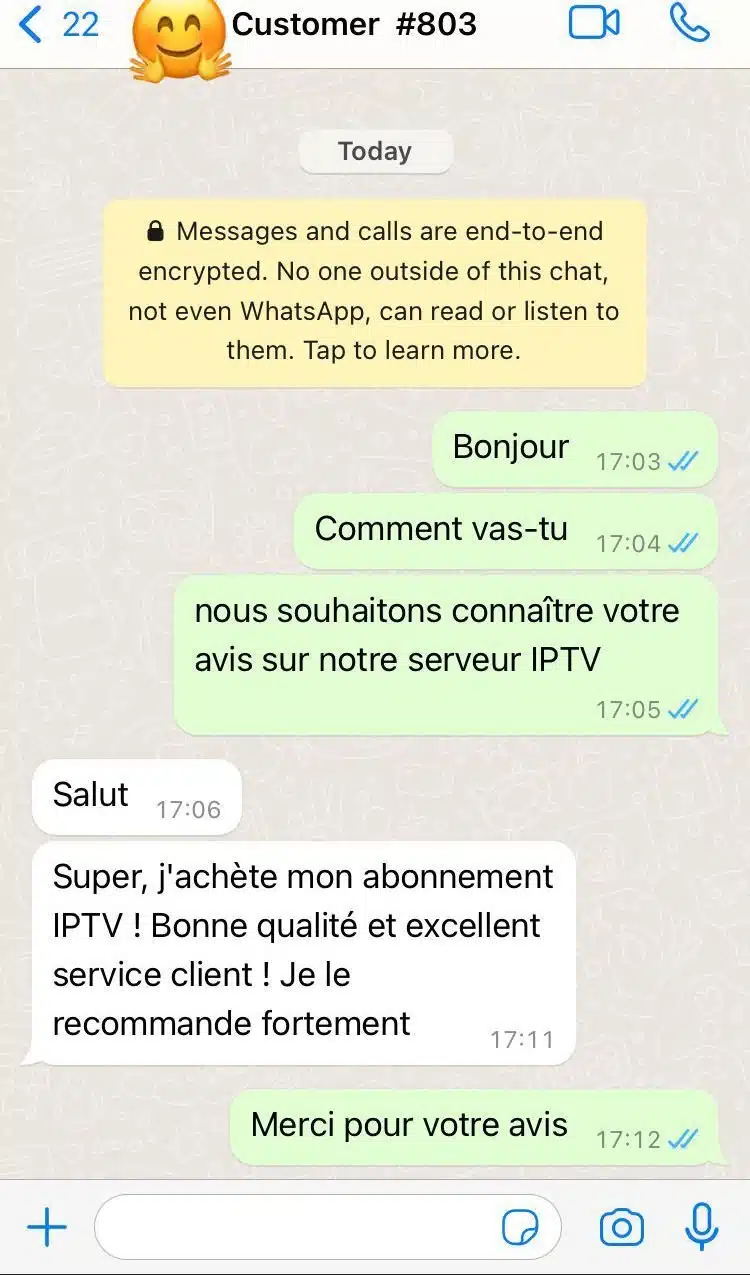 Avis client WhatsApp 1